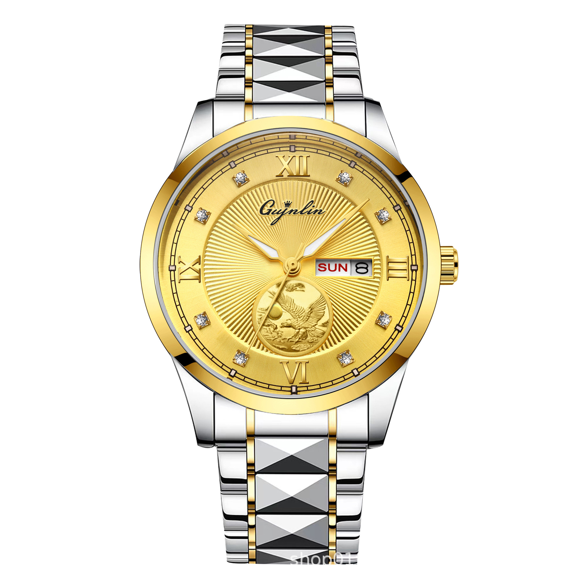 Đồng hồ nam automatic skeleton lộ máy mặt số vàng chạm khắc nổi dây thép kim cương