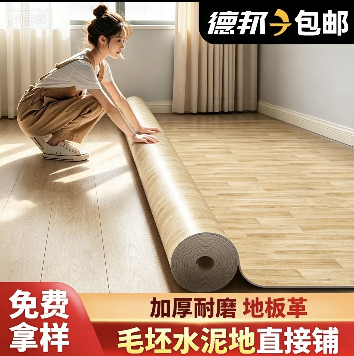 地板革大面积全铺地垫地胶家用批发加厚耐磨防滑pvc塑胶地板无甲 家装建材厂家批发实拍图