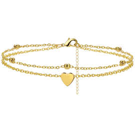 亚马逊热销爱心脚链大米珠心形锆石双层脚踝链跨境专供批发现货