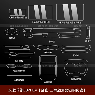 screen protector, center console tempered – Car interior film - 26-models-of-trumpchi-e8phev-full-set-triple-screen-ultra-clear-crystal-diamond-tempered-film