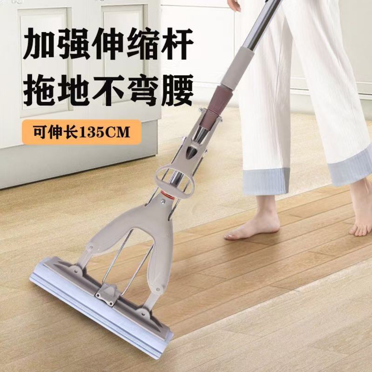 永康工厂直供跨境海绵拖把免手洗胶棉吸水拖布懒人挤水热销家用