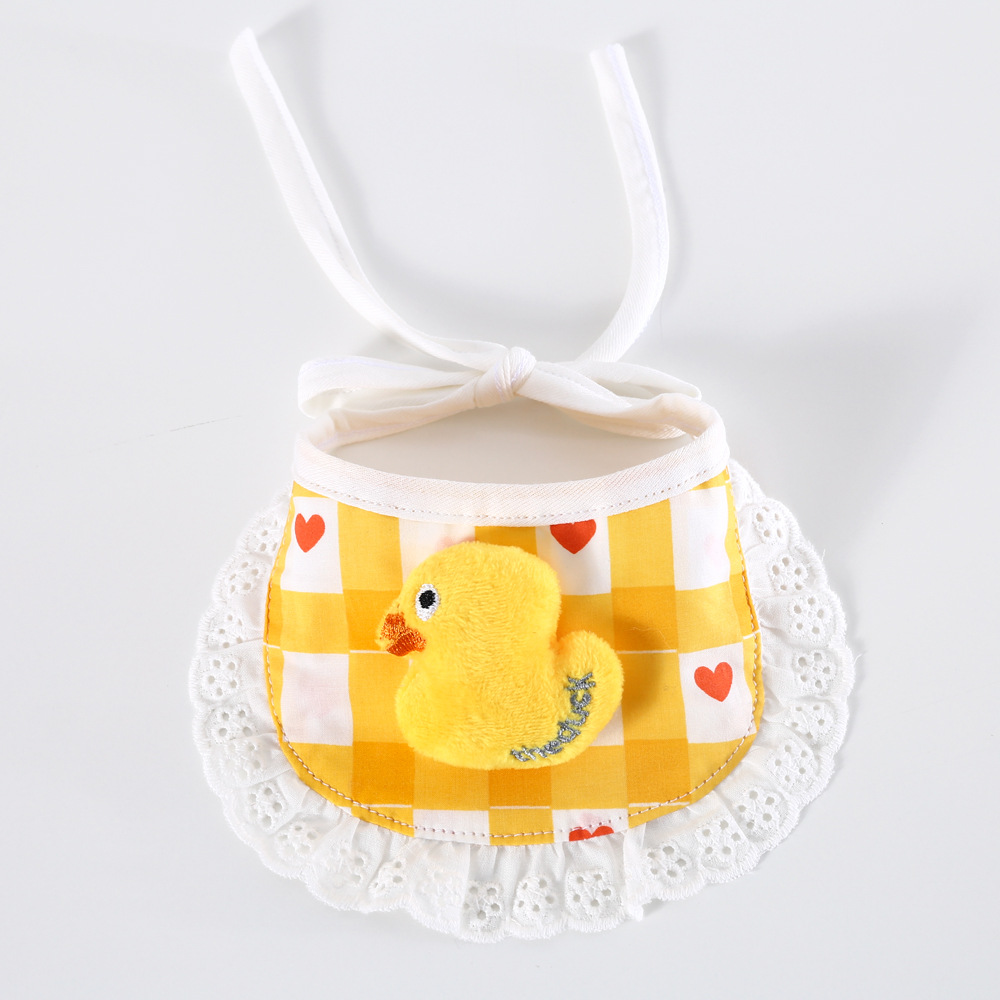Mascota gato cachorro de dibujos animados Polka Dot Plaid encaje oso pequeño pato amarillo babero puro algodón lindo babero collar conejo