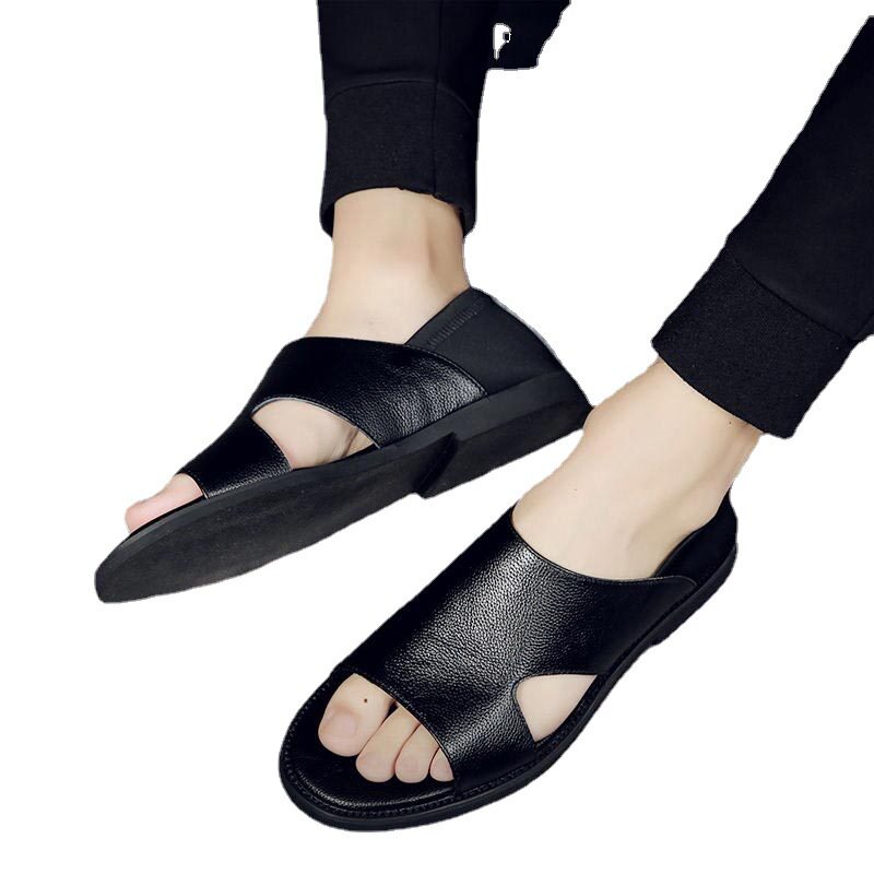 Dép sandal nam quai La Mã đế mềm chống trơn trượt đi biển — Màu đen