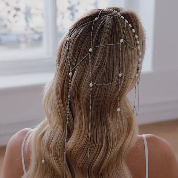 AliExpress New Pearl Hair Accessories Tassel Back of Head Hair Chain Women's Bride Hair Accessories High-grade Headband