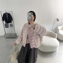 韩系针织拼接立领羽绒服女2025冬季新款90白鸭绒保暖羽绒外套超好