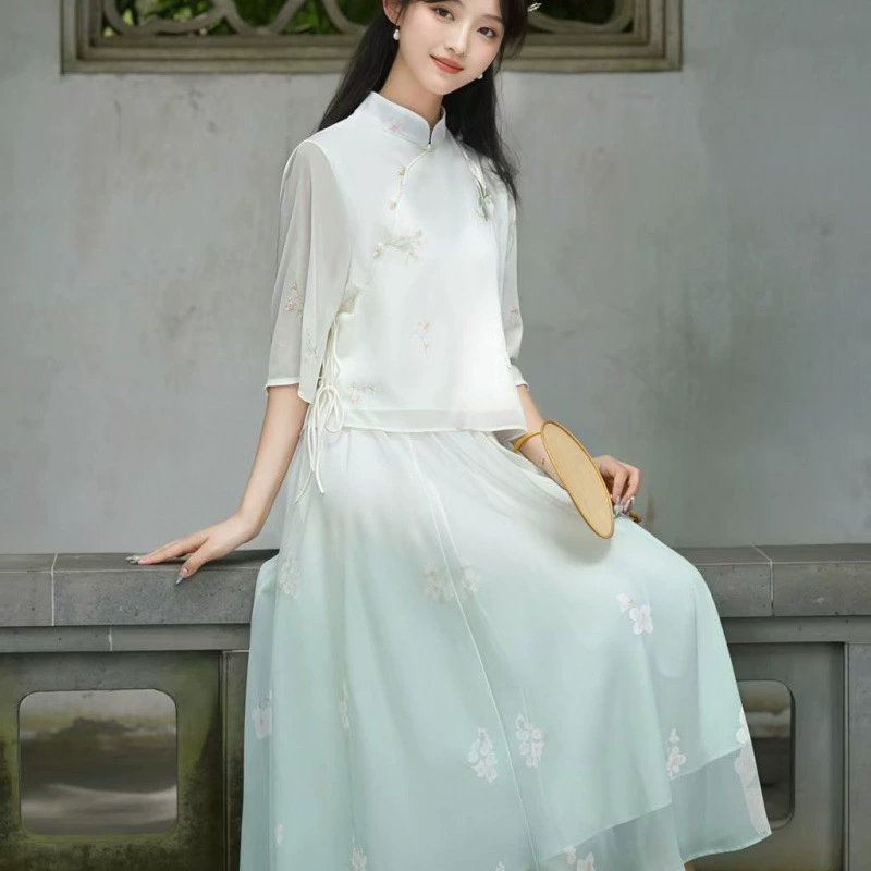 2025 Новый улучшенный повседневный костюм для студенток по искусству чаепития в стиле династии Хань, китайская юбка-чонсам для девочек