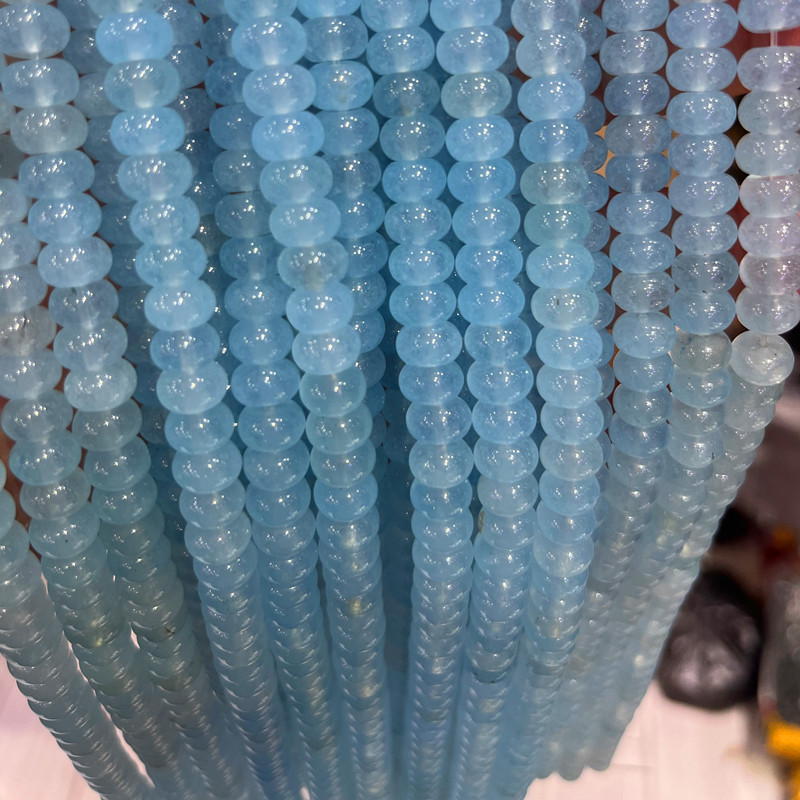 批发海蓝宝玉髓盘珠半成品浅蓝玉髓扁珠DIY手工饰品蓝玉髓隔珠