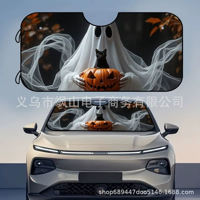 Creative Cross-Border Halloween Skull and Spider Themed Car Windshield Sunshade, Sun Protection and Heat Insulation, Universal Model (Sun shade) - 130cm-70cm-halloween-1