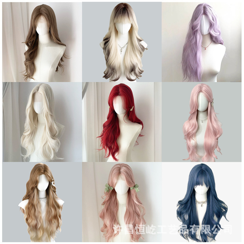 Wig Women's Large Front Lace Long Curly Hair Simulation Lolita Long Straight Hair Breathable Chemical Fiber Headgear for Foreign Trade