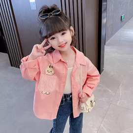 网红女童韩版时尚休闲衬衫外套中小童春秋新款洋气卡通POLO领上衣