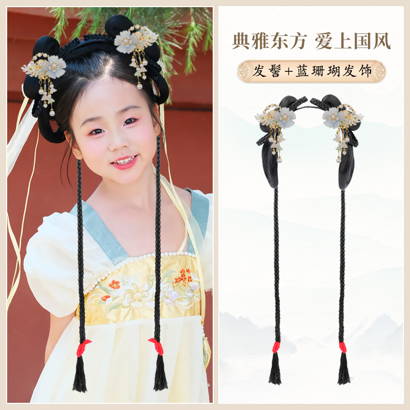 치자나무 부드러운 머리띠 브레이드 + 블루 산호 헤어 액세서리 쌍