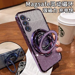 適用三星S24手機殼電鍍邊散粉紙軟殼Galaxy S23ultra立體支架防
