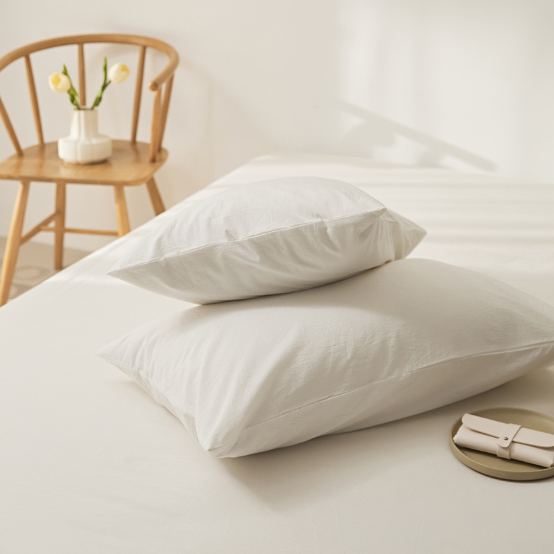 Algodón de alta calidad 60s una sola funda de almohada de algodón lavado con agua funda de almohada de algodón de color sólido funda de almohada de piel un par de 100 funda de almohada de algodón