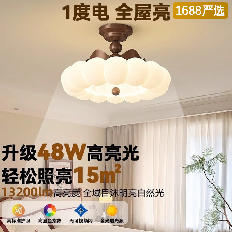 [Seleccionado cuidadosamente] Luz de habitación de luz de sensación premium retro 2025 nueva luz de techo semi-colgante de habitación de princesa de corona de estilo crema