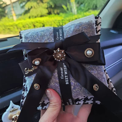 Car bow bamboo charcoal bag houndstooth dried flower aromatherapy car sachet deodorant new car special car supplies (Aktiv kömürlü qoxu uducular) - houndstooth-dried-flower-double-layer