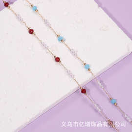 彩色水晶串珍珠隔珠链 手工DIY饰品发簪步摇流苏古风服饰材料配链