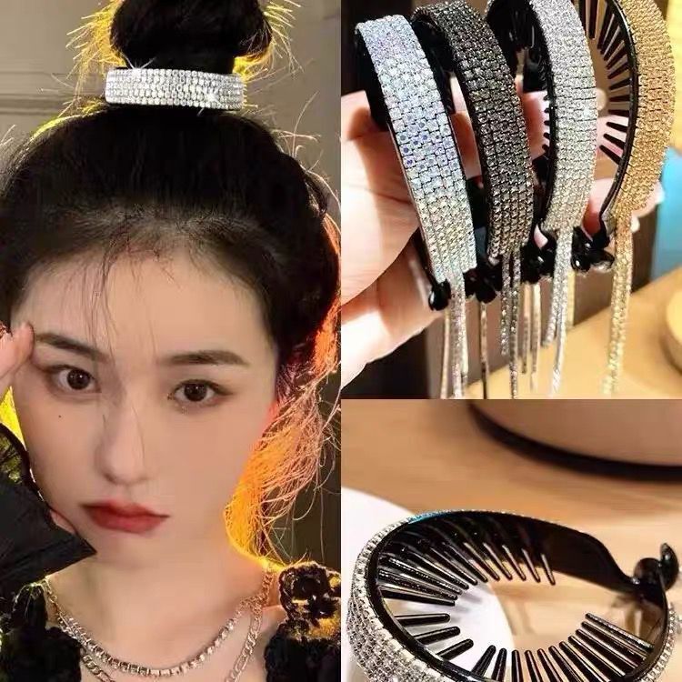 网红明星日韩同款水钻丸子头盘发马尾扣发圈流苏抓夹固定器发饰