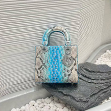 跨境渐变蛇纹小包包女包2025新款欧美复古压花女士手提镶钻戴妃包