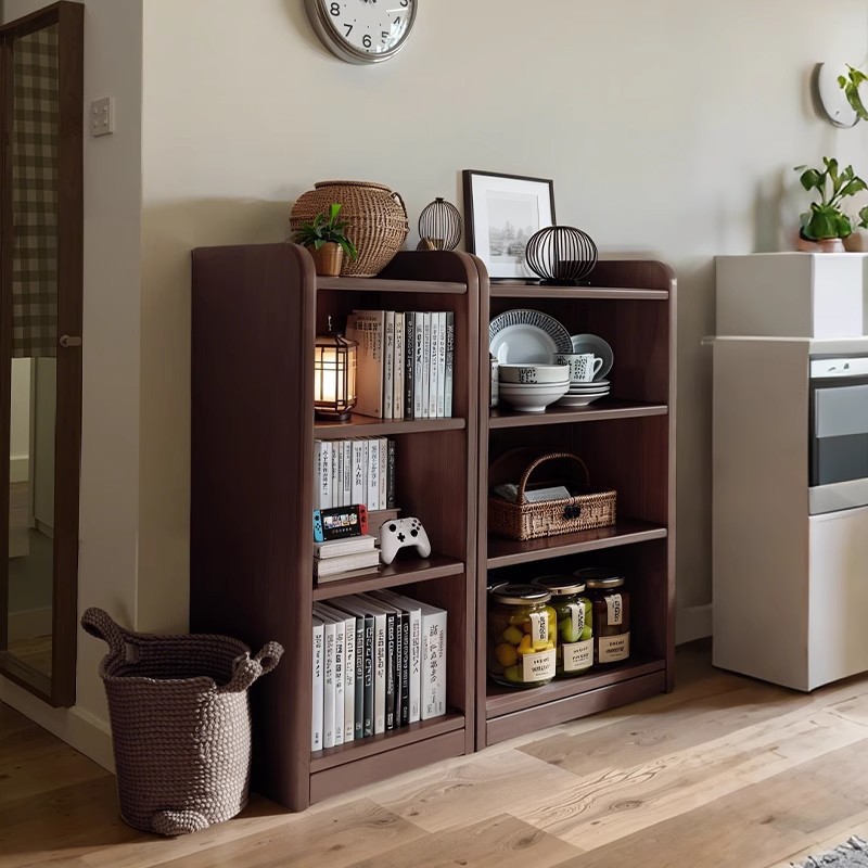 Estantería de madera maciza Estante de piso Sala de estar contra la pared Gabinete de combinación libre de estilo japonés Pantalla de almacenamiento Estantería corta
