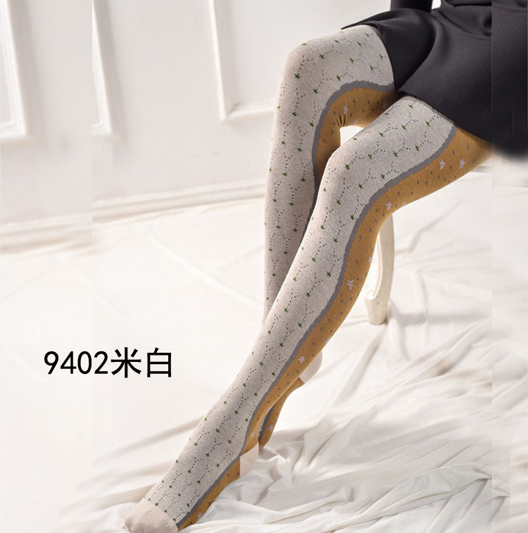 9402在庫あり卸売 日本製ジャカード織り配色保温レギンス 秋冬ニットジャカード糸パンスト 女性用