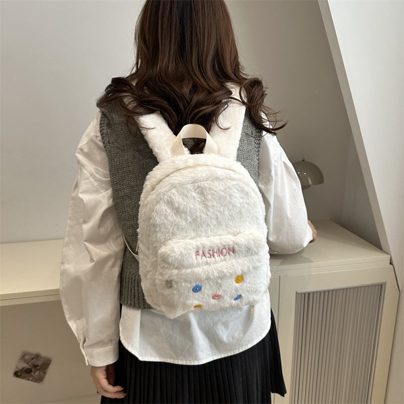 Mochila de peluche de niña dulce caliente, mochila de hombro, otoño y invierno 2024, nueva bolsa de almohada peluda, bolso de mano