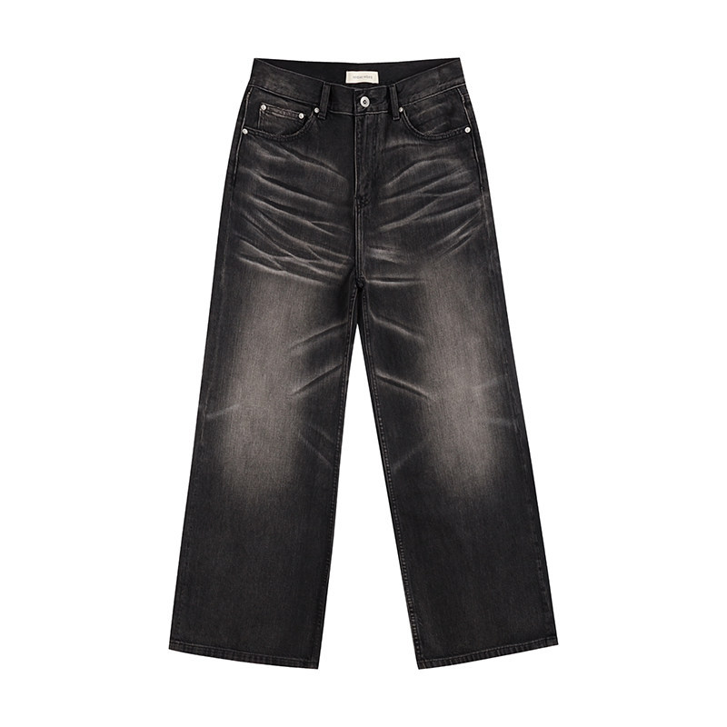 Vintage Washed Black Straight Jeans For Men With Stretch Fit_voghion.com