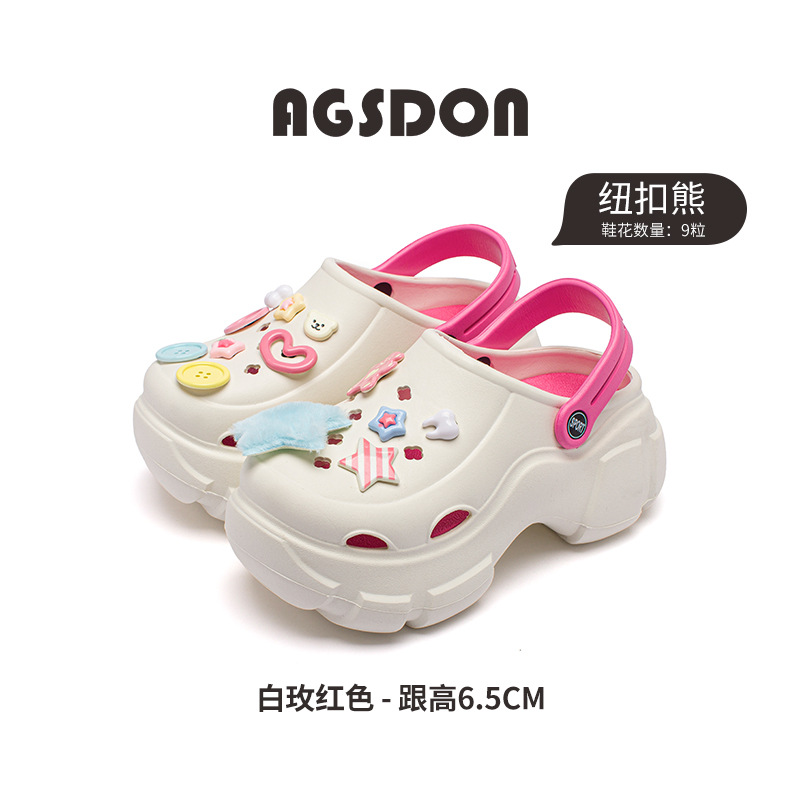 Augustion zapatos con agujeros de suela gruesa para mujer 2025 ropa de verano nueva playa con suela suave, sandalias y pantuflas de eva