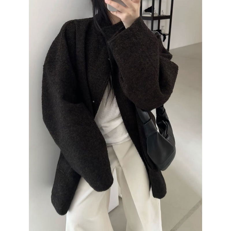 Yuanpai Bluepops2025 Winter New Style High-End Simple Woolen Coat Loose Mid-Length Coat W2393