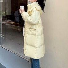 半粒扣冬季保暖中长款韩版加厚宽松白鸭绒羽绒服百搭通勤过膝白色