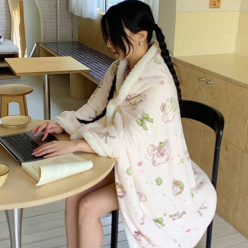 秋冬加厚牛奶绒毯羊羔绒披肩毯可爱少女办公室盖腿毯飞机毯旅游毯|undefined