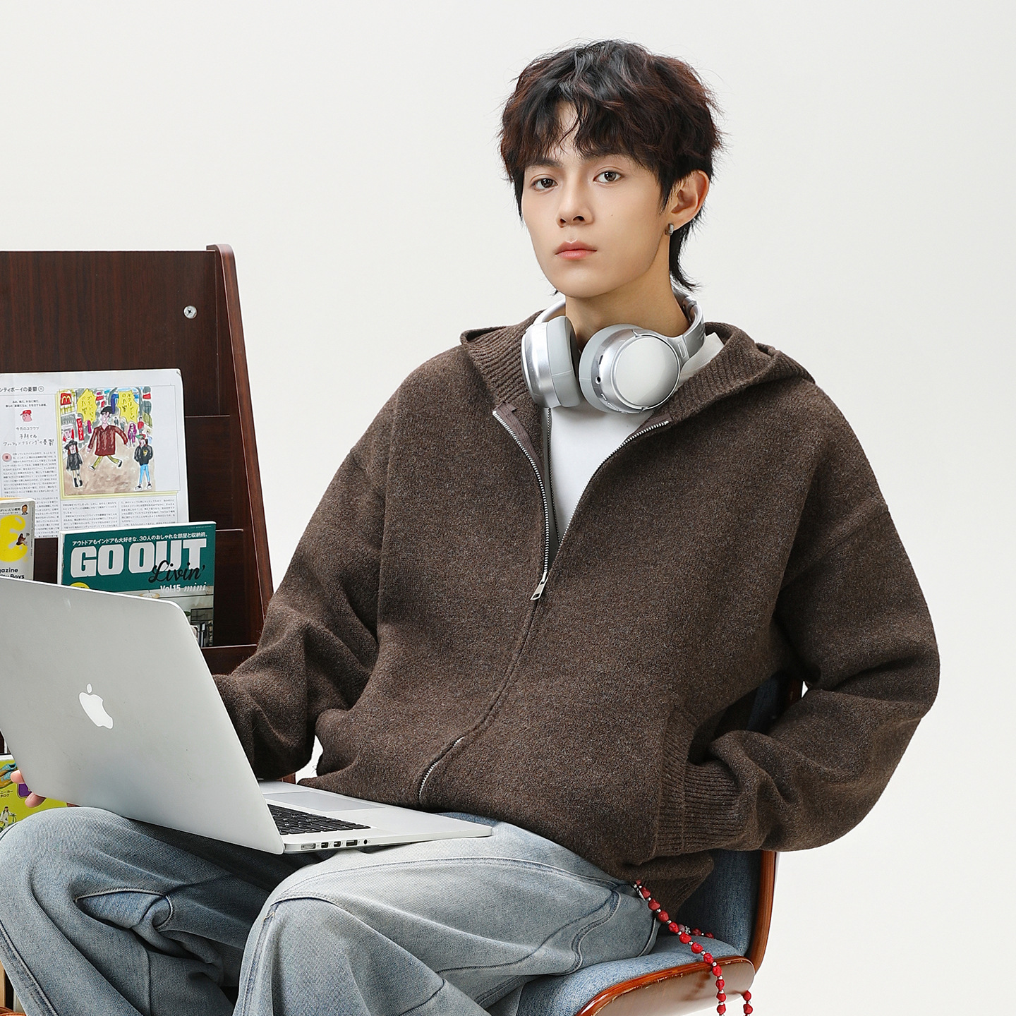 Heavyweight Textured Cardigan Hooded Sweater, New Autumn and Winter Faux Deer Fur Plush Soft Thick Textured Knitwear Jacket Q