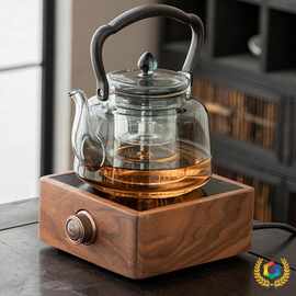 ≌电陶炉胡桃木方炉围炉煮茶家用养生蒸煮花茶玻璃茶壶茶杯器具套
