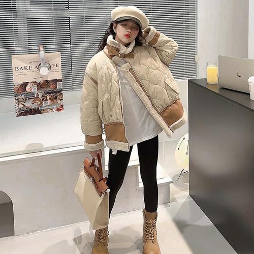 Children's Patchwork Cotton Jacket  Autumn/Winter New Fashionable Medium/Large Size Fur-Lined Cashmere Cotton-Padded Coat