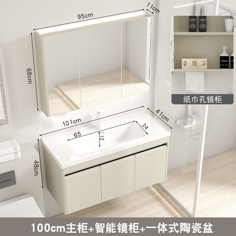 41 ancho de acero inoxidable gabinete de baño de cerámica cuenca integrada pequeño apartamento baño lavabo combinación