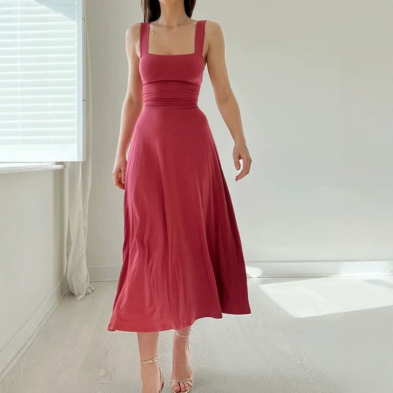 European and American Cross-border Hot Women's dress Amazon Summer New Women's Thick Shoulder Strap Slim-fit Waisted dress