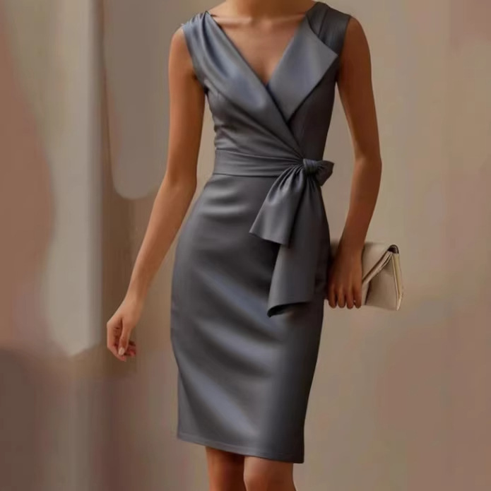 2026 Cross-Border European And American Women's Fashion Independent Station Bow Decoration Short Tank Dress_ecoleips.com
