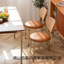 家用中古仿藤编椅子简约阳台休闲靠背椅复古北欧风格奶油网红餐椅