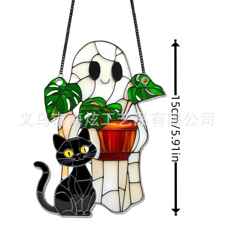 クロスボーダー新黒猫植物ゴーストアクリル窓吊りハロウィン装飾吊り下げ壁ポーチフラット吊り下げ装飾|undefined