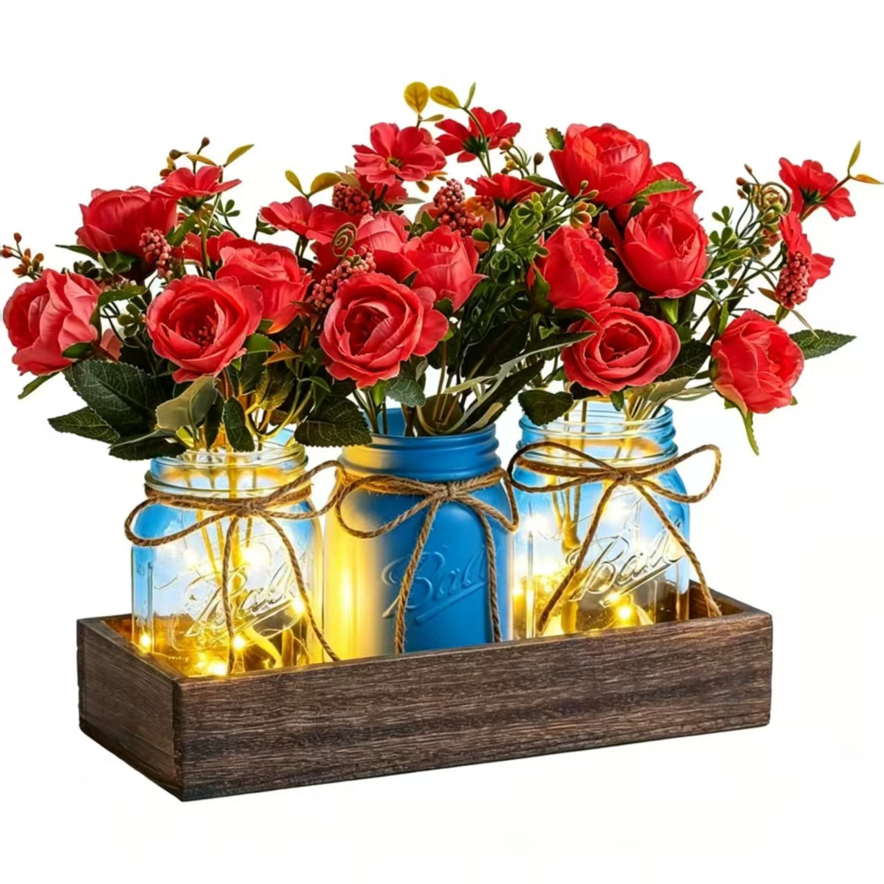 Cross-border wooden decorative tray wedding table decoration box restaurant mason glass vase flower ornaments storage box