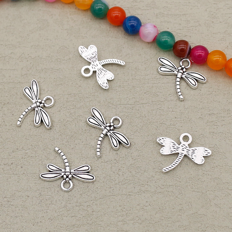 Ethnic Style Literary Xizang Silver Dragonfly Small Pendant Handmade Woven Pendant Bracelet Earrings Alloy Hanging DIY Jewelry