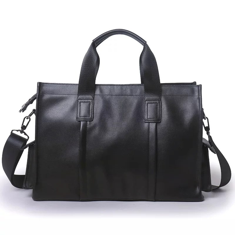 Leather capacious bag, laptop, Japanese and Korean, genuine leather, cowhide