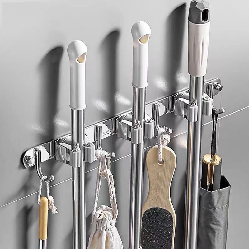 Acero inoxidable sin perforación escoba trapeador clip de pared tipo cocina de baño clip de almacenamiento trapeador gancho de carga