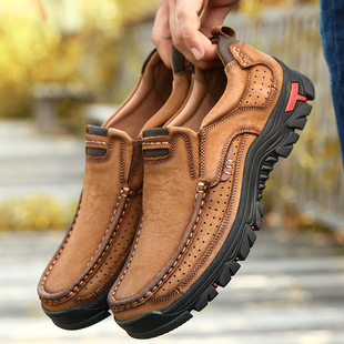 Men's Shoes Outdoor Casual Shoes Soft Sole Genuine Leather Wear-Resistant Trendy Men's Cowhide Non-Slip Sports Mountaineering Workwear Leather Shoes for Men