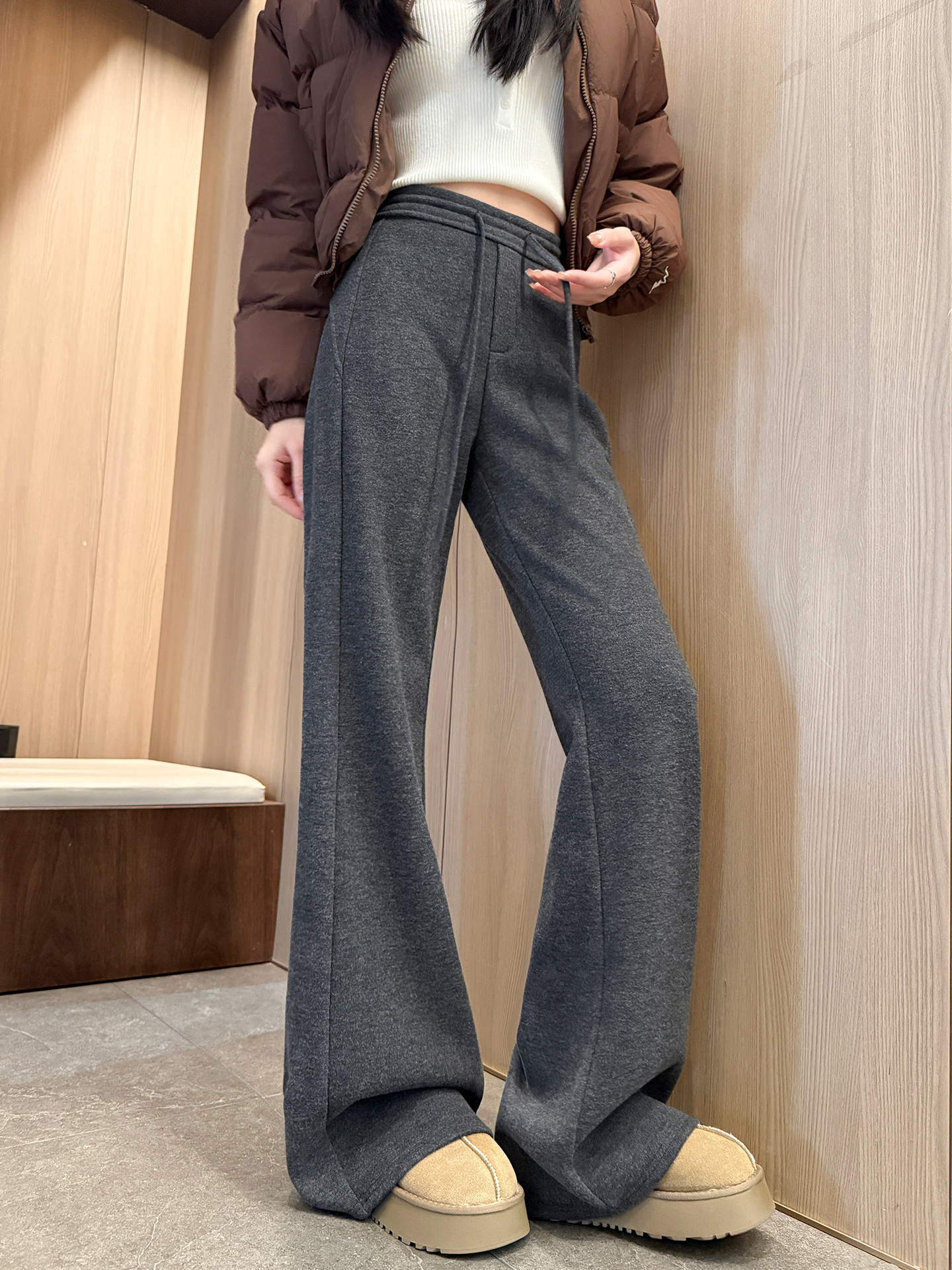 Woolen autumn flared trousers