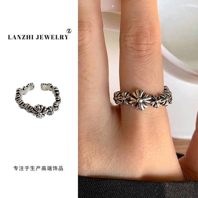 Anillo Abierto de Estilo Hip Hop 925 de Plata Gruesa Cubierta de Cobre Blanco