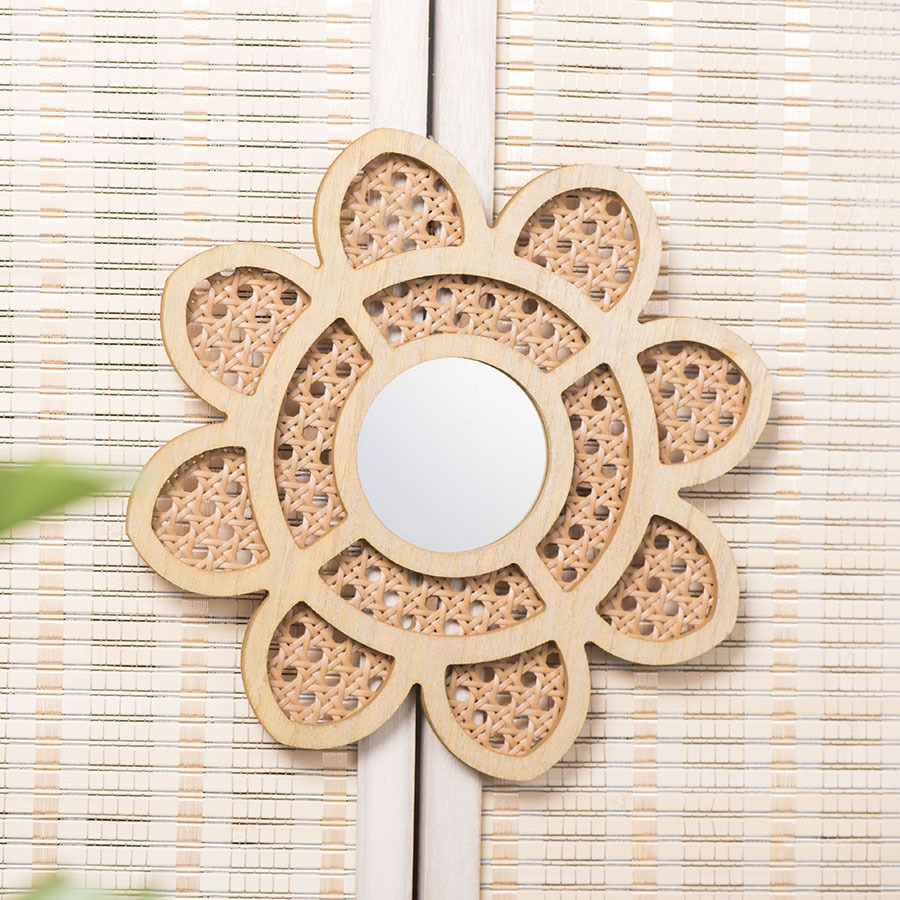 Espejo de flores colgante de vid tejido a mano hotel bar sala de estar decoración de pared colgante creativa