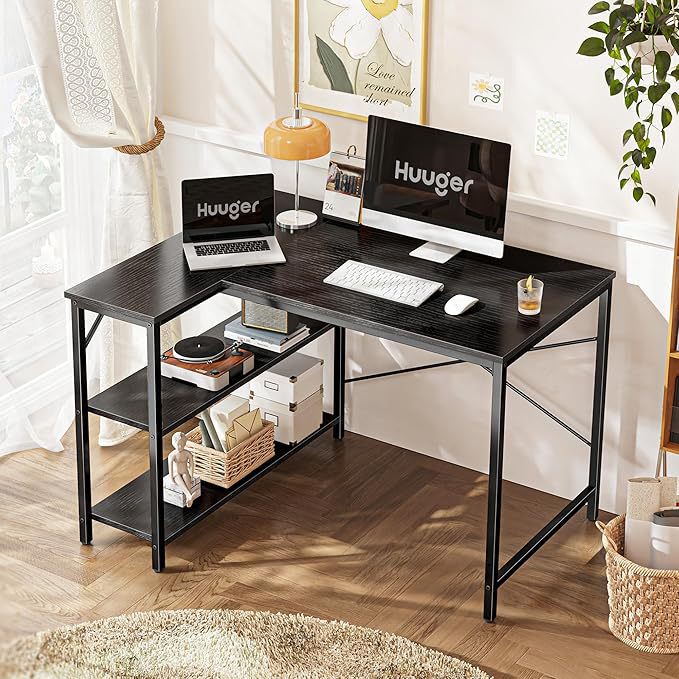 Study Desk with Iron and Wood Combination, L-Shaped Corner Writing Desk, Home Desktop Computer Desk, Cross-Border Bestseller