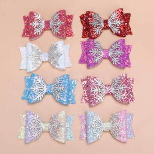 Cross-border Hot Selling Children Glitt Glitter Sequin Bow Ice Snowflake dyi Handmade Hairpin Material Hair Accessories