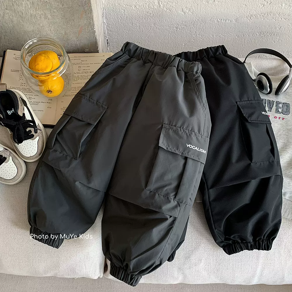 木野男童冬季羽绒裤90白鸭绒童装儿童加厚帅气工装裤户外保暖长裤