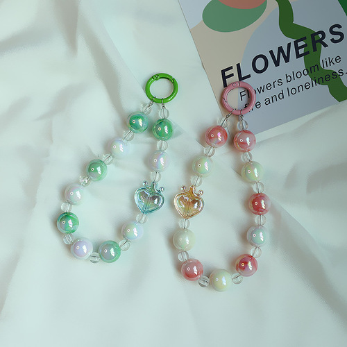 New two-color bead mobile phone chain pendant plated color crown ins fashion keychain bag hanging accessories women's bracelet 